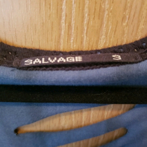 SALVAGE RARE"Vengeance" Edgy Blue and Black Cut Out Back Studded Graphic Dress - Picture 2 of 7